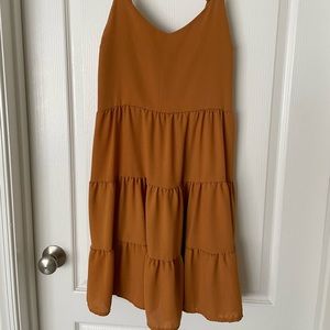 Mustard Yellow spaghetti strap dress. Size XS. Mid thigh length. Ruffles, VNeck